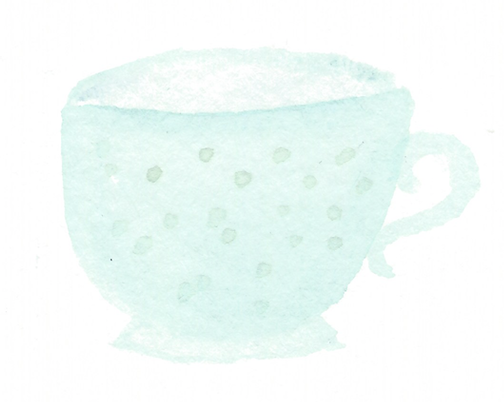 Water colour illustration of blue polka dotted tea cup